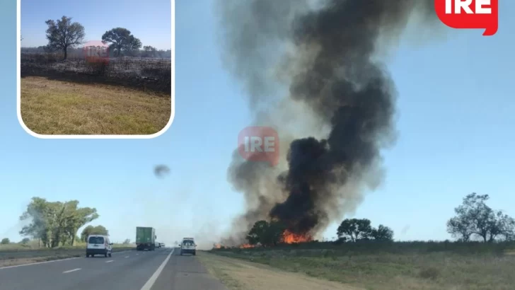 Importante incendio de banquinas en Autopista a la altura de Maciel