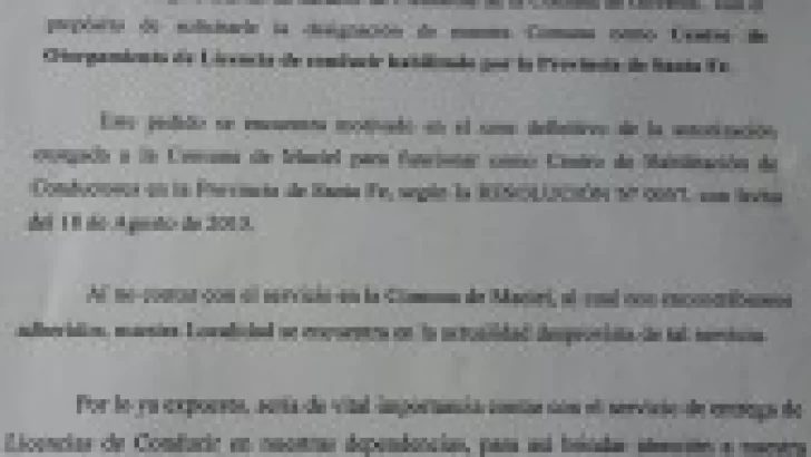 La comuna de Oliveros pidió la localia para hacer los carnet de conducir