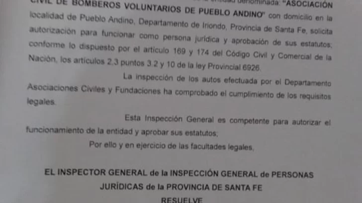 Los Bomberos Voluntarios ya cuentan con su personería jurídica