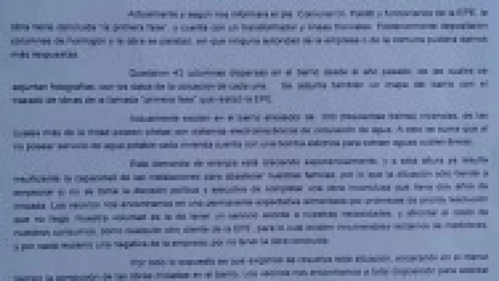 Quebradas de Andino II sin respuestas de la EPE: exigen el tendido eléctrico para el barrio