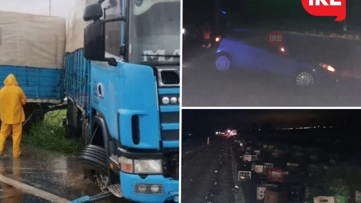 Lluvias y accidentes: Dos autos y dos camiones despistaron ayer en autopista