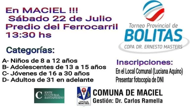 Se jugará en Maciel la fase local del Torneo de Bolitas