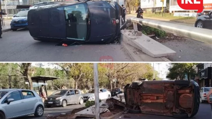 Chocó el cantero central y tumbó el auto en pleno centro de San Lorenzo