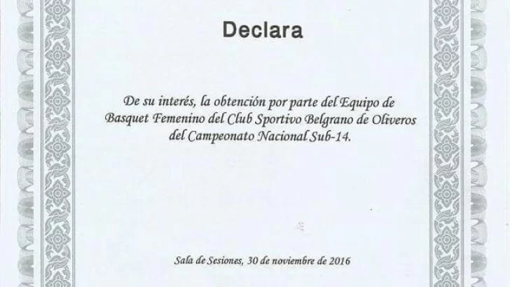 La Cámara de Diputados distinguió el Campeonato Nacional U14