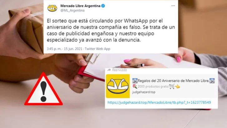 Alertan sobre un sorteo falso de Mercado Libre que circula en WhatsApp