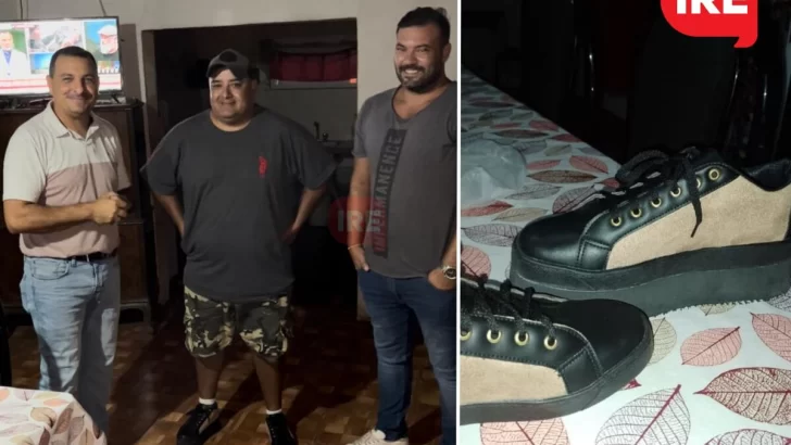 Pio Drovetta le entregó zapatillas adaptadas a un vecino de Oliveros