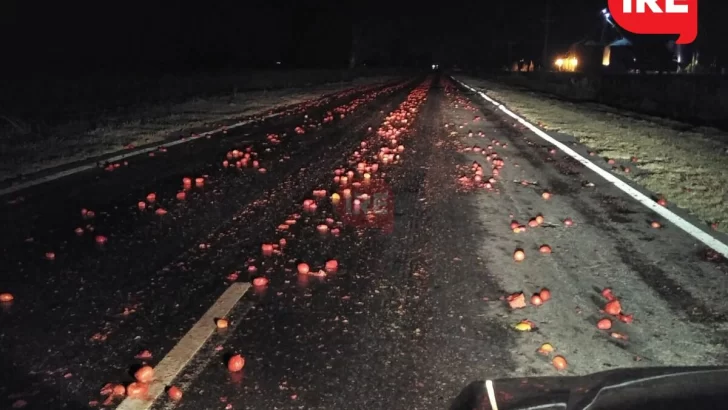 Un camión tumbó miles de tomates sobre ruta 65 pero no frenó ni aviso a la policía