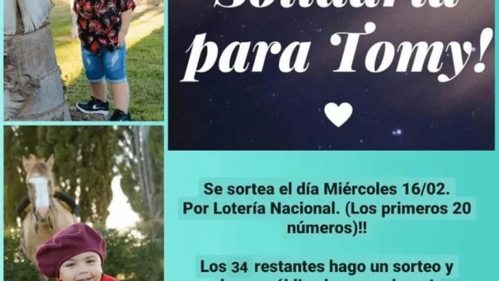 Tomy debe atravesar una costosa operación y lanzaron una rifa para juntar fondos