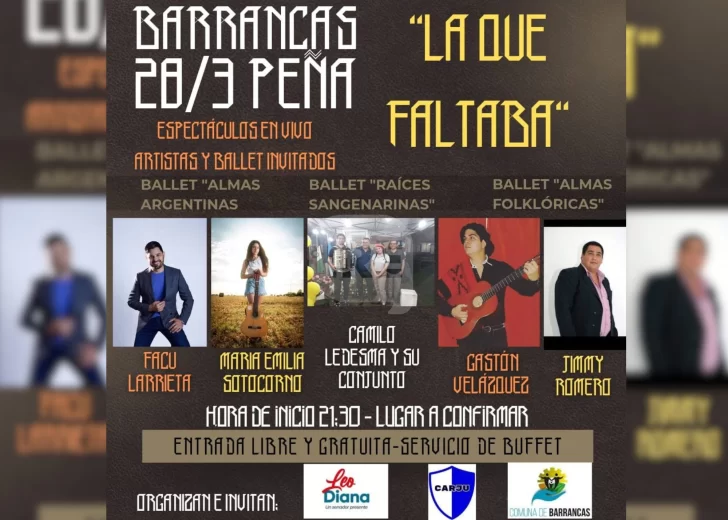 La peña “La Que Faltaba” llega a Barrancas con ballets y shows en vivo
