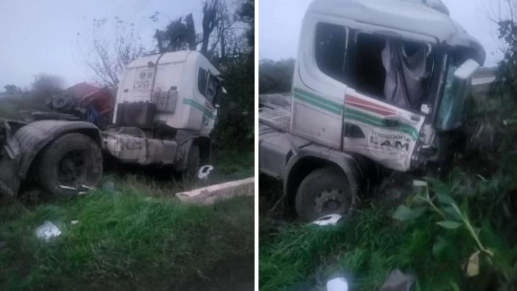 Fuerte choque con despiste entre dos camiones sobre ruta 91