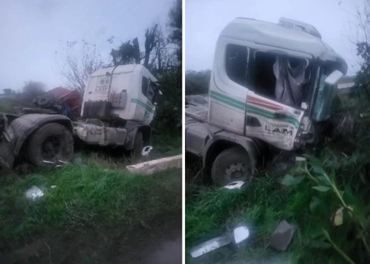 Fuerte choque con despiste entre dos camiones sobre ruta 91