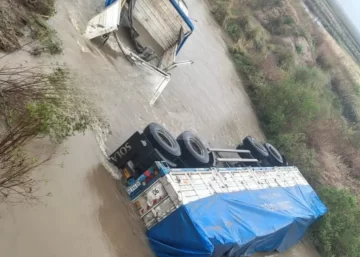 Un camión despistó y cayó al canal Irigoyen en Ruta 65