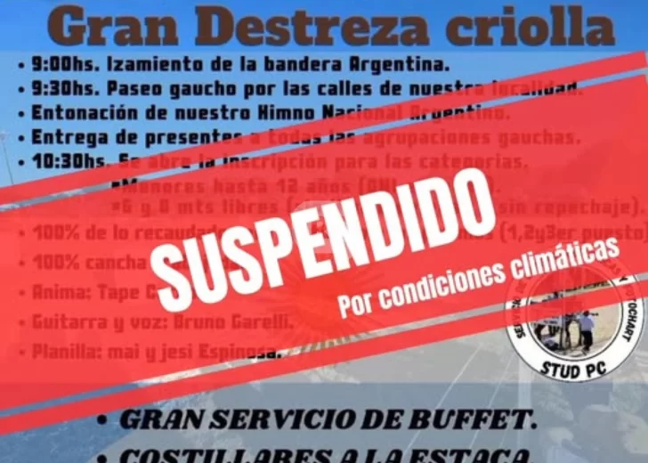 Monje suspendió la destreza criolla por mal clima