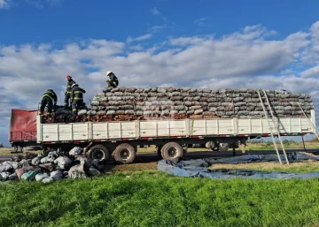 Bomberos controlaron el incendio de un camión con leña y carbón sobre la Ruta 34