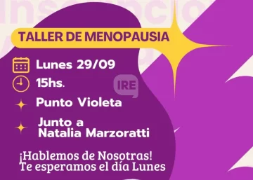 Esta tarde, en el Punto Violeta de Pueblo Andino se llevará a cabo un taller de menopausia