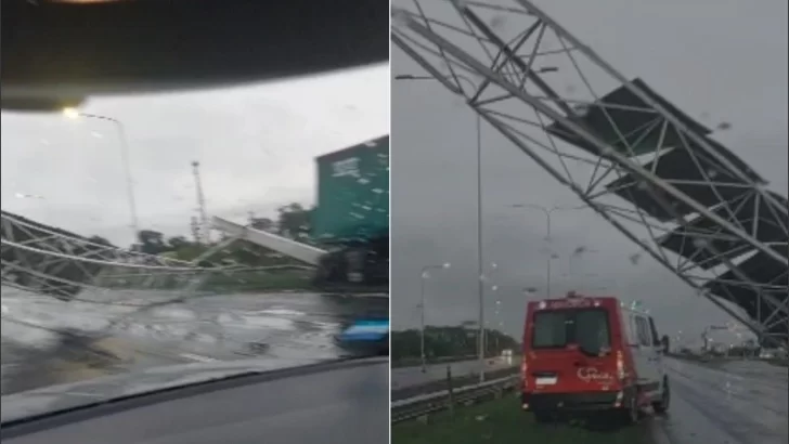 Un camión despistó y derribó un enorme cartel sobre la autopista Rosario-Santa Fe, a la altura de San Lorenzo Un camión despistó y derribó un enorme cartel sobre la autopista Rosario-Santa Fe, a la altura de San Lorenzo