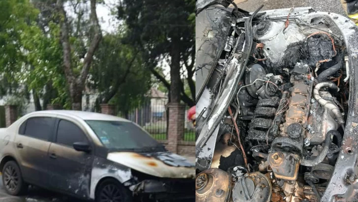 Un vehículo se prendió fuego frente a una escuela en Timbúes y las pérdidas fueron totales