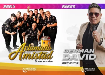 Serodino celebrará sus 139 años con shows de Aclamado Amistad y Germán David Serodino celebrará sus 139 años con shows de Aclamado Amistad y Germán David