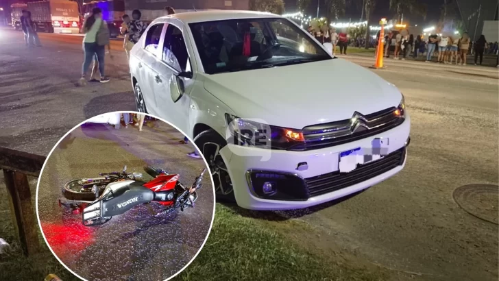 Fuerte choque entre una moto y un auto en San Genaro: Una joven resultó herida