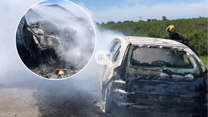 Incendio de un auto en la autopista a la altura de Oliveros: Viajaban jóvenes de San Lorenzo y Capitán Bermúdez